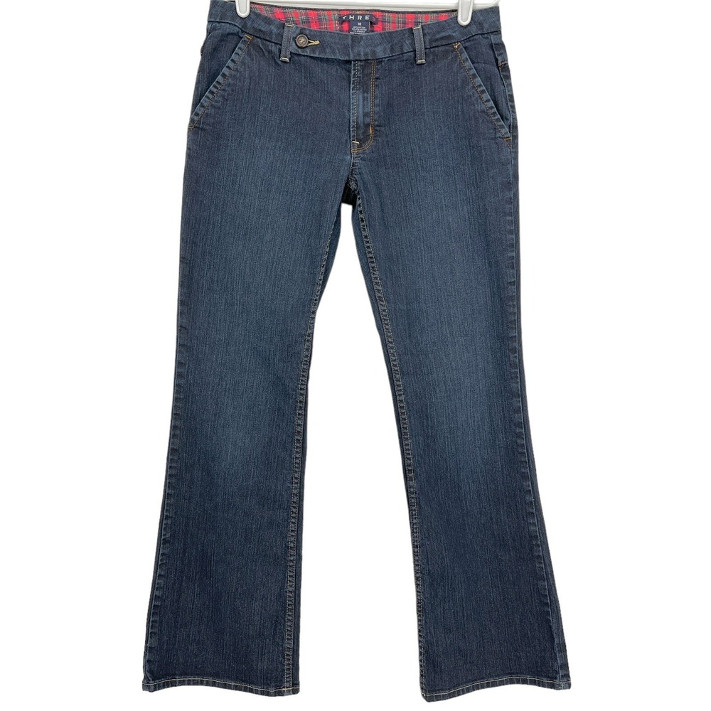 Thre3 Women's Denim Jeans Size 10 Boot Cut Mid Rise Stretch Four Pockets Navy